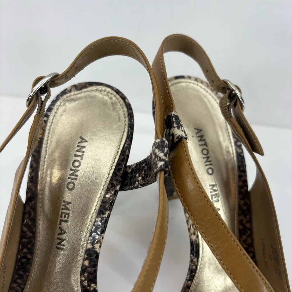 Antonio Melani Catwalk Animal Print Slingback Heels‎ Women's Size 8M Tan Gold